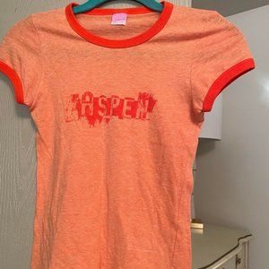 XS NEW ASPEN Cotton Blend Short Tee Shirt Fitted Distressed Style Orange